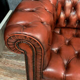 Chesterfield sofa in burgundy upholstered leather circa 1920