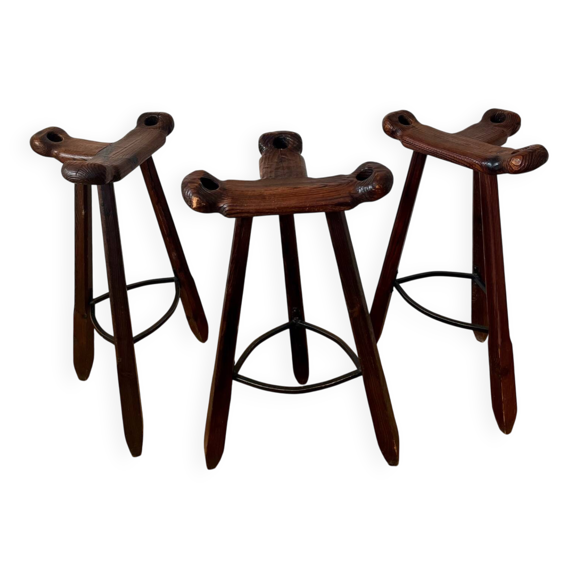 Set of three brutalist bar stools