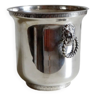 Old silver metal ice bucket with lion heads