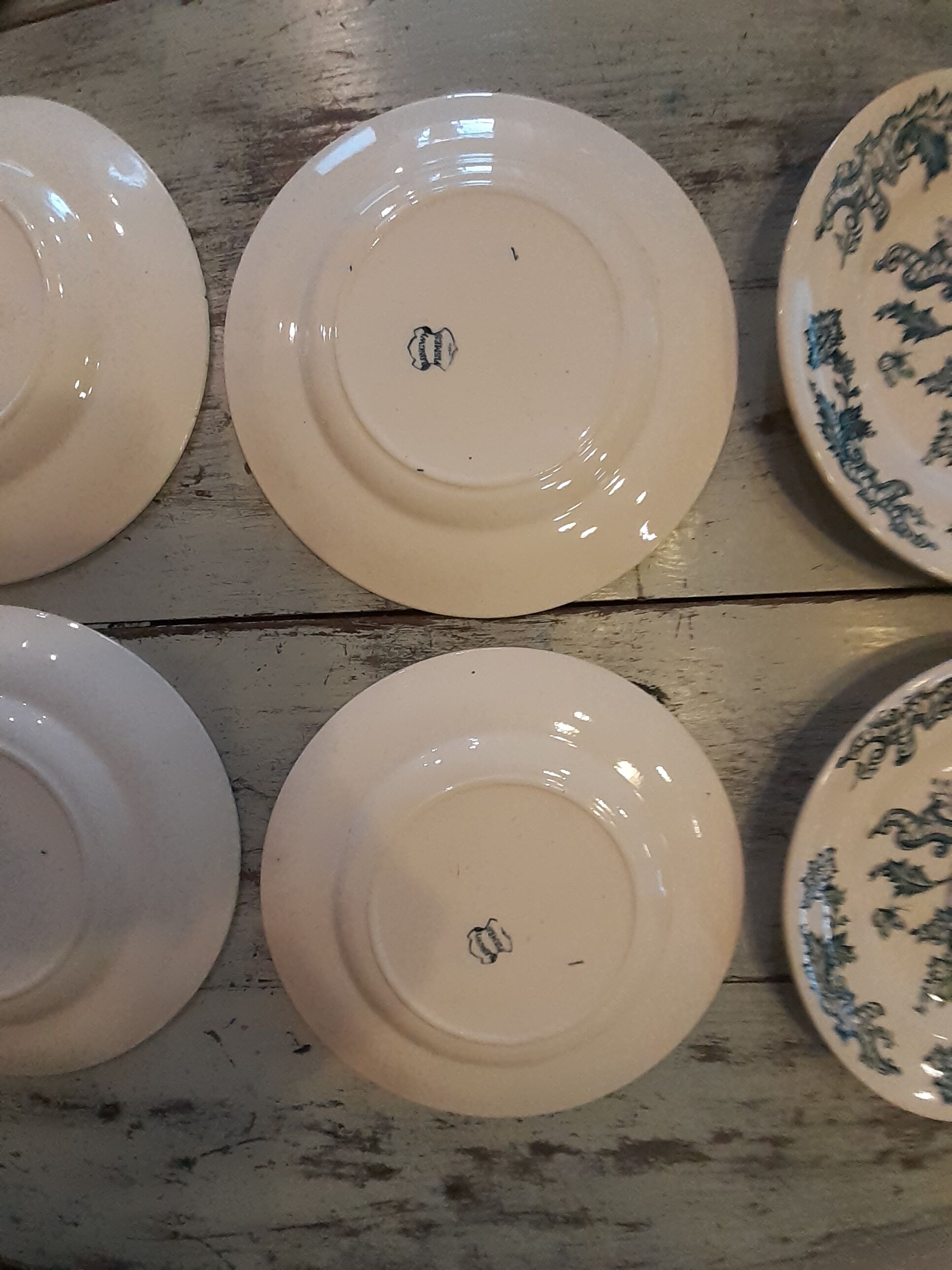 6 flat plates earthenware of longwy fimes blue decoration flowers and butterflies