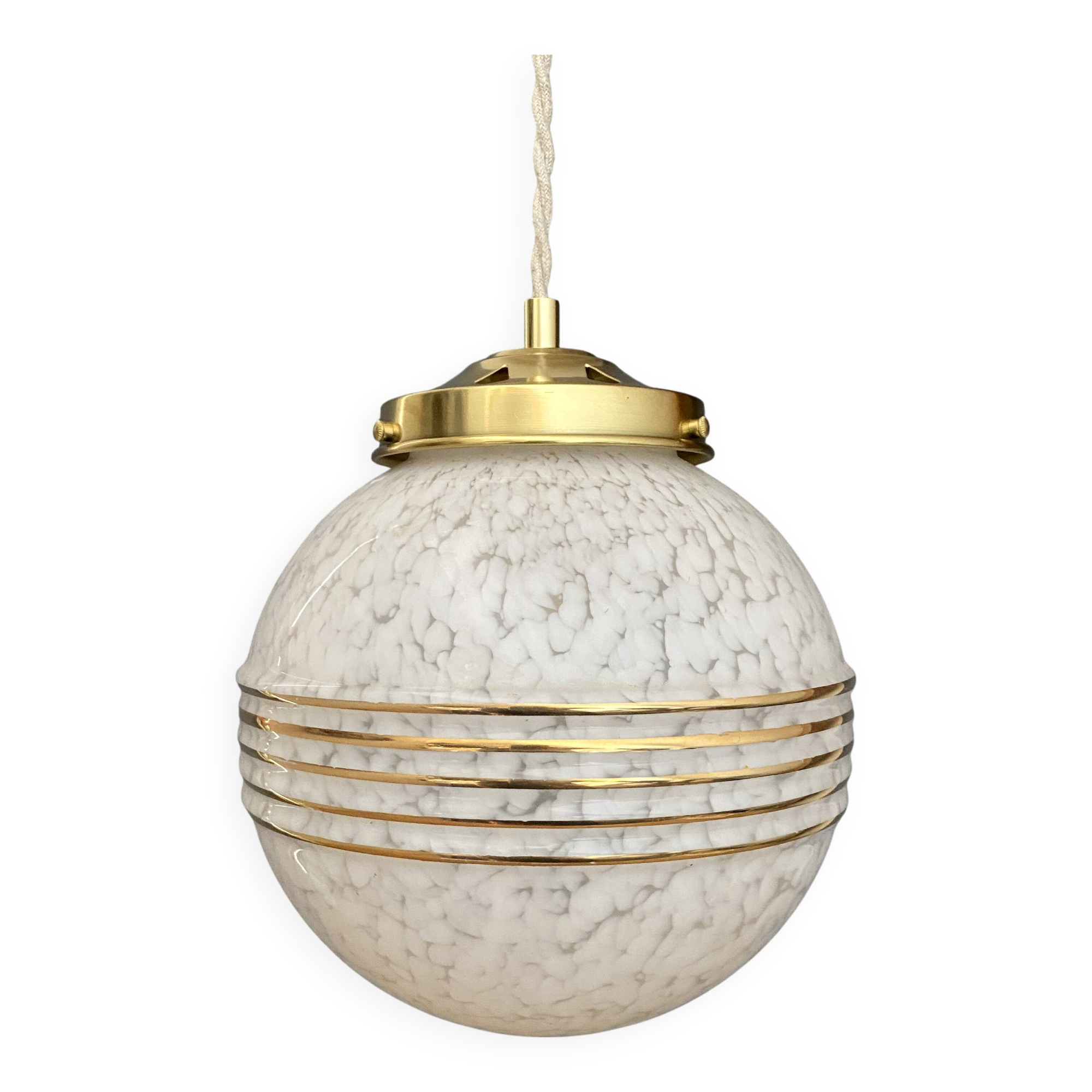 Vintage white Clichy glass globe pendant light