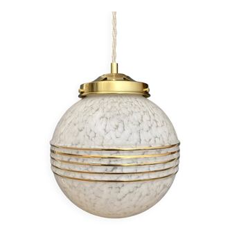 Vintage white Clichy glass globe pendant light