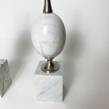 Pair of modernist egg lamp bases by Phillipe Barbier of the 60s in white Carrara marble.