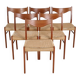Ensemble de 6 chaises Glyngøre / Arne Wahl Iversen “GS 60” / teck / corde à papier / années 1960 / années 1970