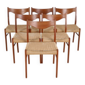 Set of 6 Glyngøre / Arne Wahl Iversen “GS 60” chairs / teak / paper cord / 1960s / 1970s