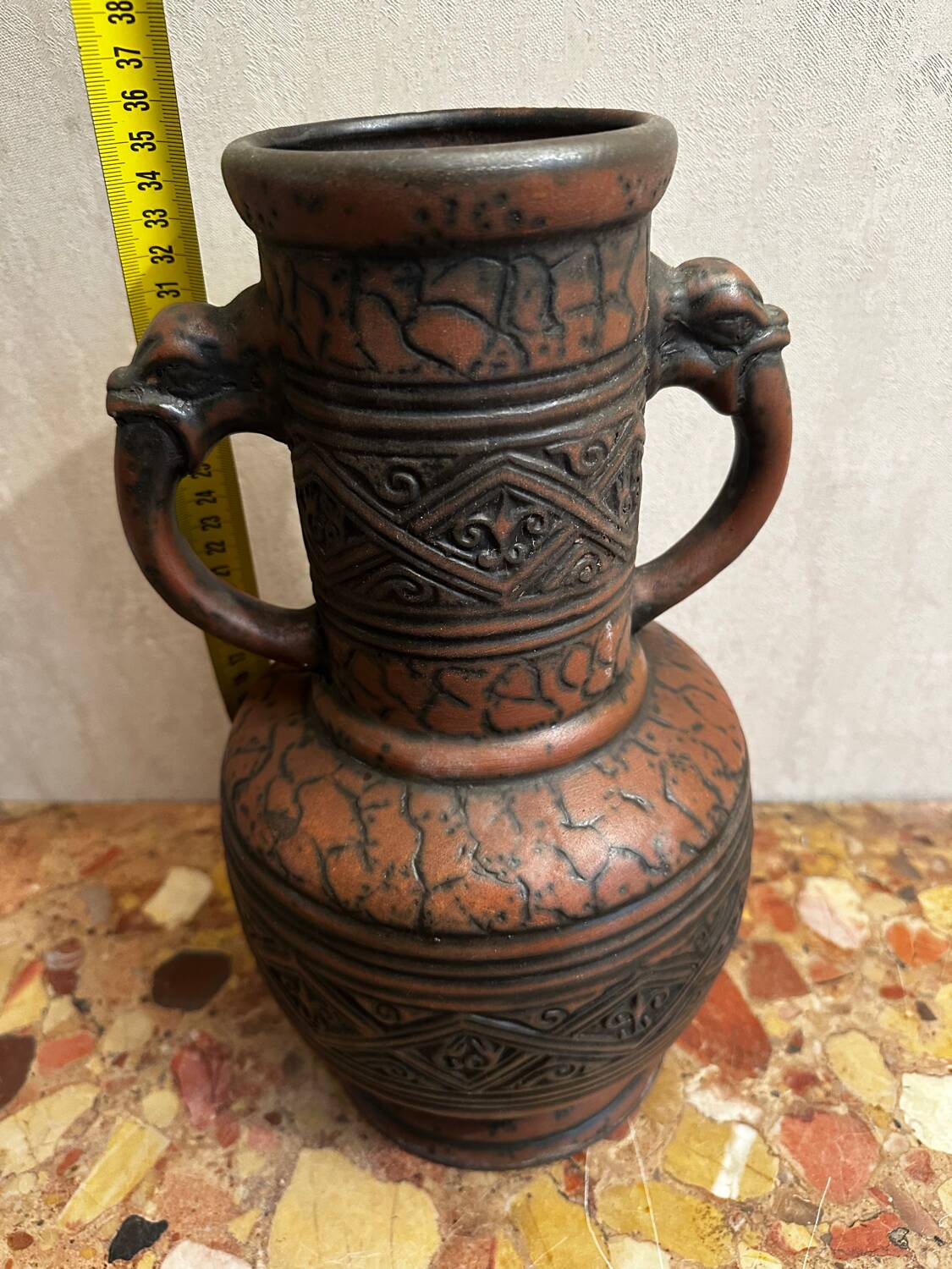 Jasba Vase 5005 - West Germany 60’s - Relief decor, Zoomorphic handles -