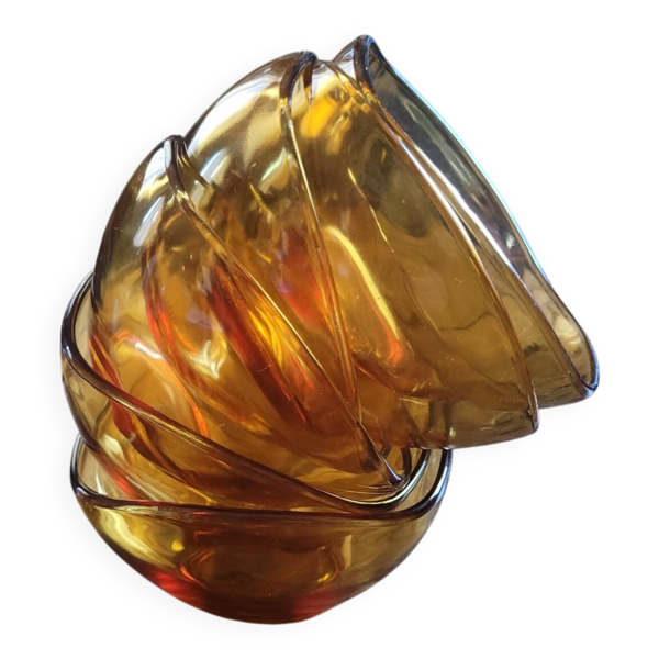 coupelles en verre ambré – forme triangulaire organique – années 1970