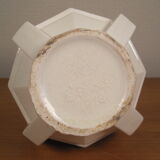 Modernist art deco ball vase in ecru white cracked glazed earthenware, signed saint clement n° 778