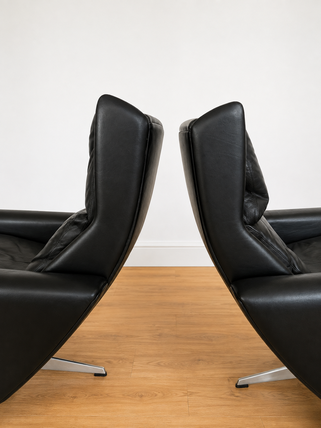 Vintage Danish Georg Thams matching black leather lounge chairs 1970s