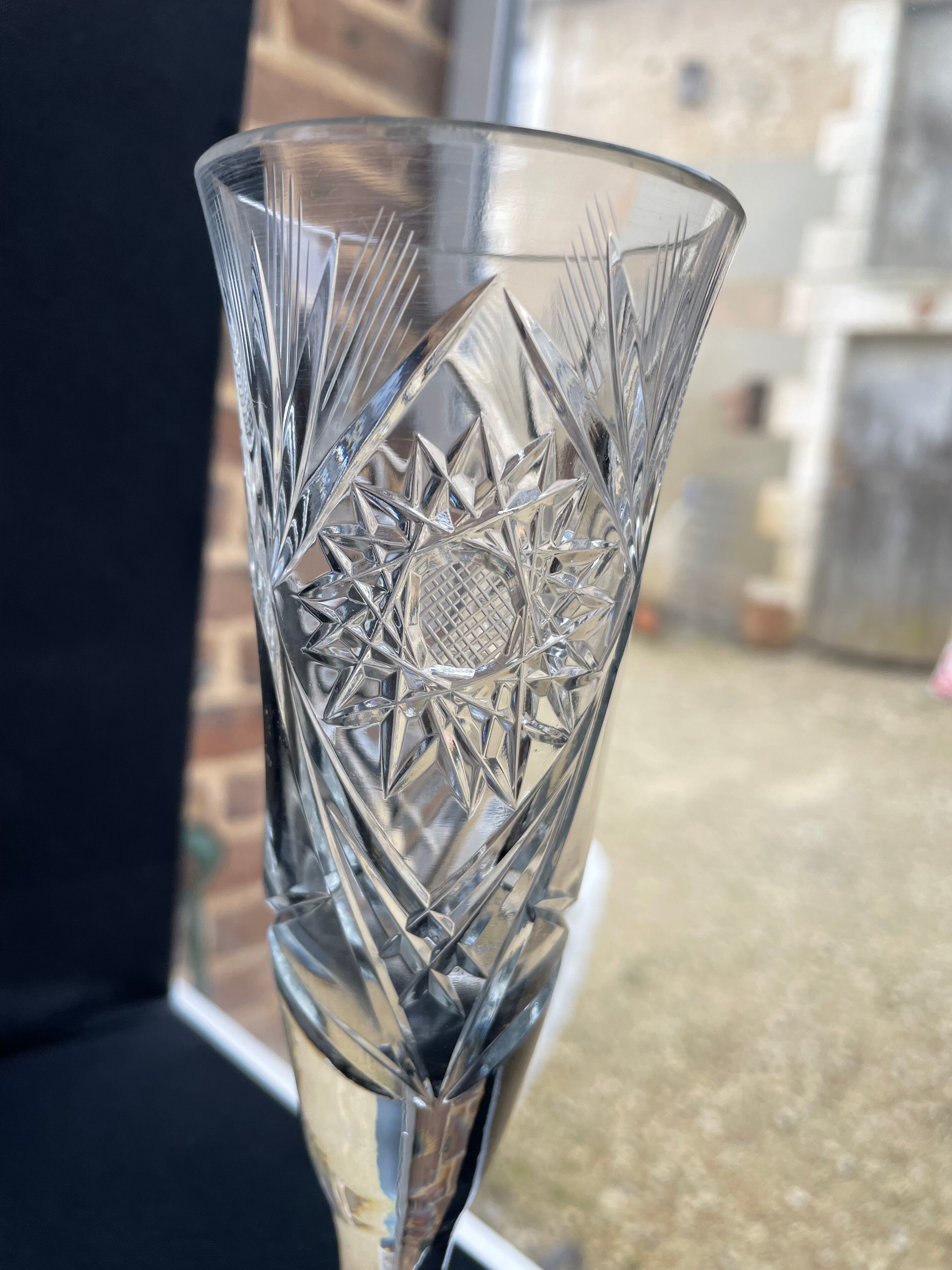 Champagne flutes, cut crystal, bohemian