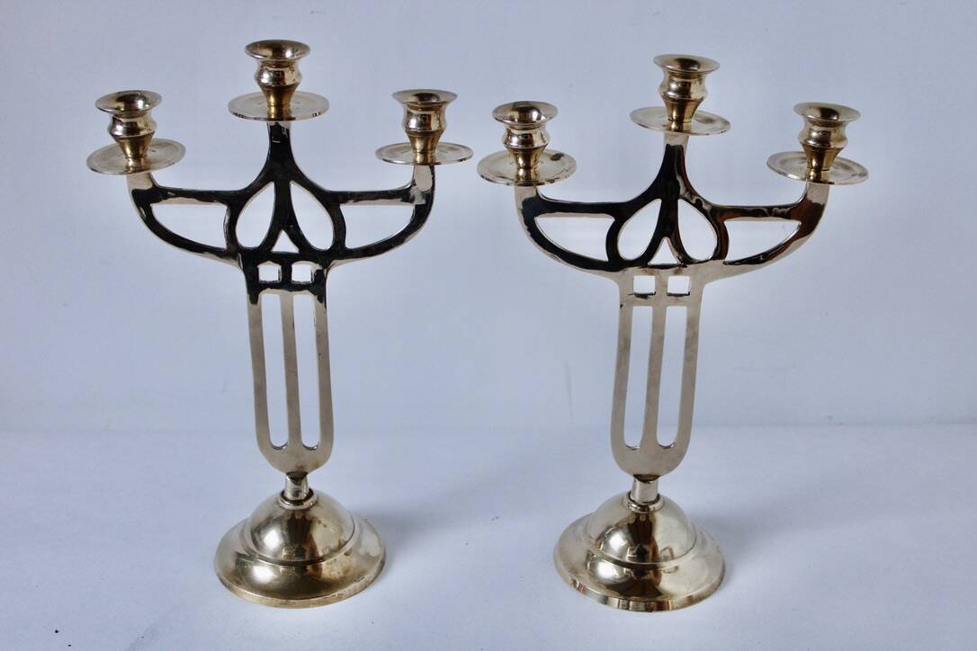 Pair of old brass candlesticks Denmark 1930 Art-Deco