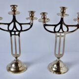Paire Chandeliers laiton ancien Danemark 1930 Art-Déco
