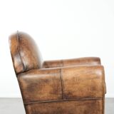 Armchair made of sheepskin leather in Art Deco design with beautiful patina