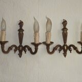 Pair of double Empire wall sconces in bronze from the French period with flame 5160.