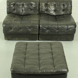De Sede DS-11 modular lounge set – black leather, 1970s Swiss design