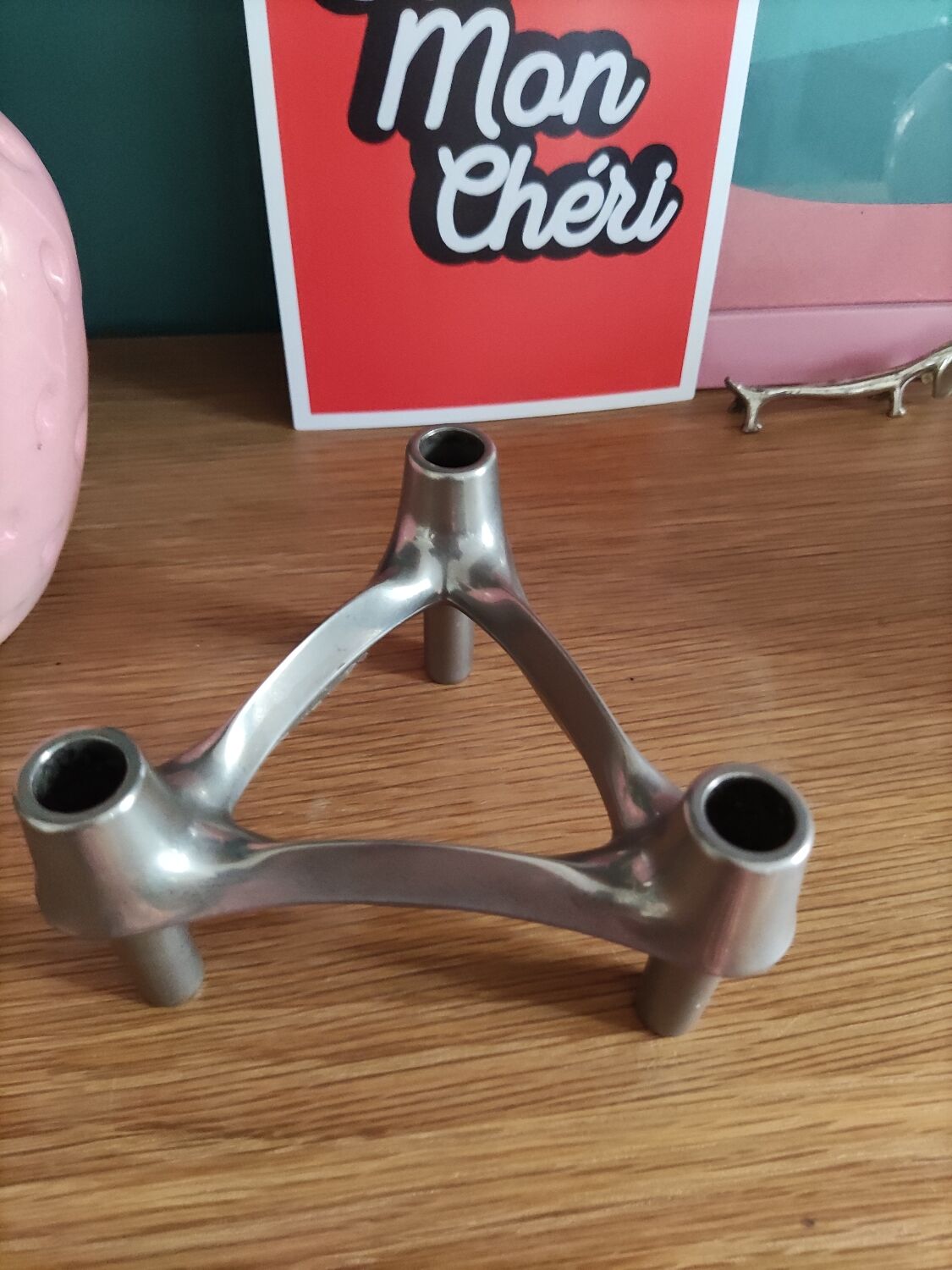 Vintage silver metal candle holder