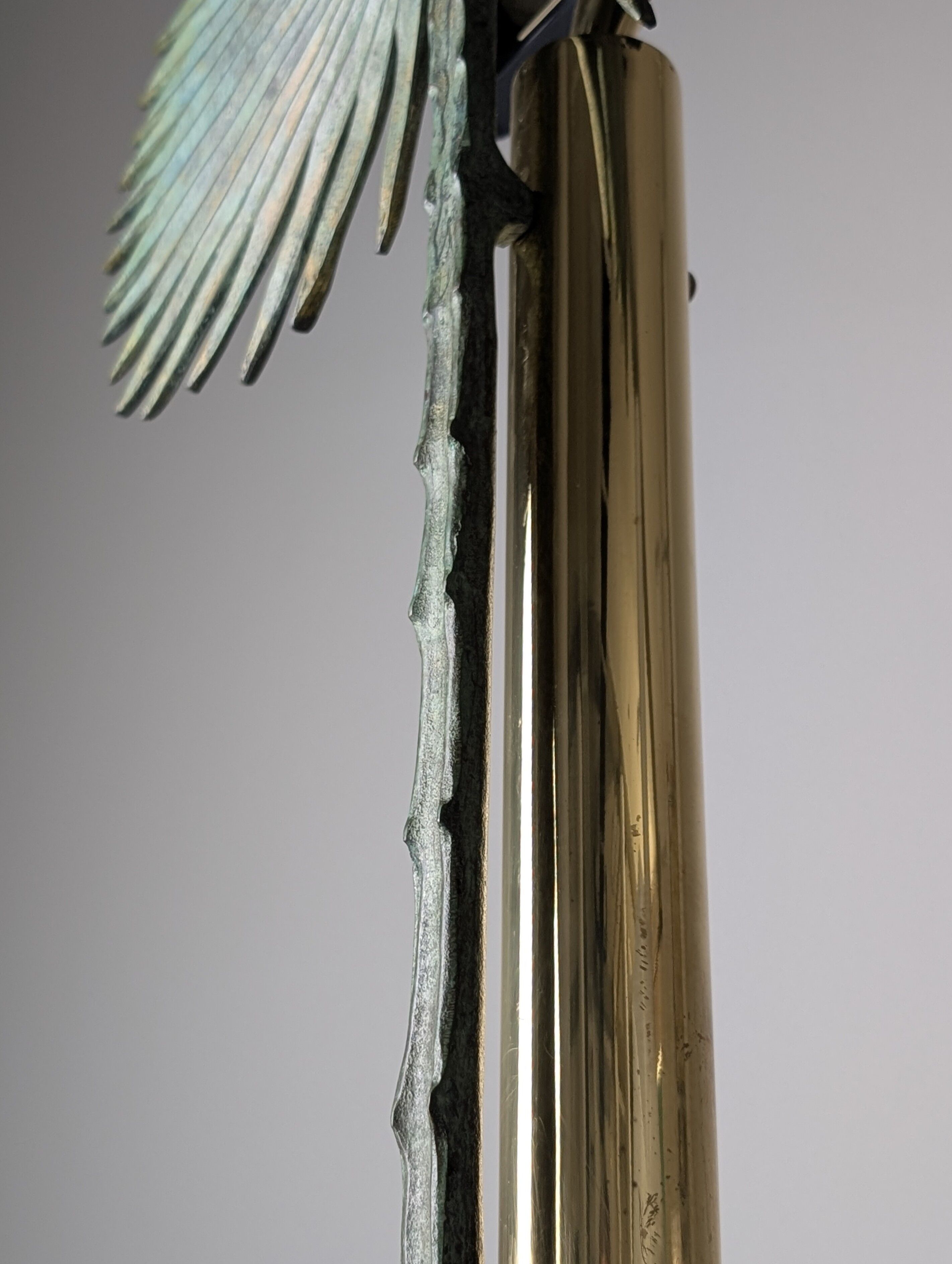 Monumental Valenti table lamp with fan palm leaf in bronze and brass, 1970s