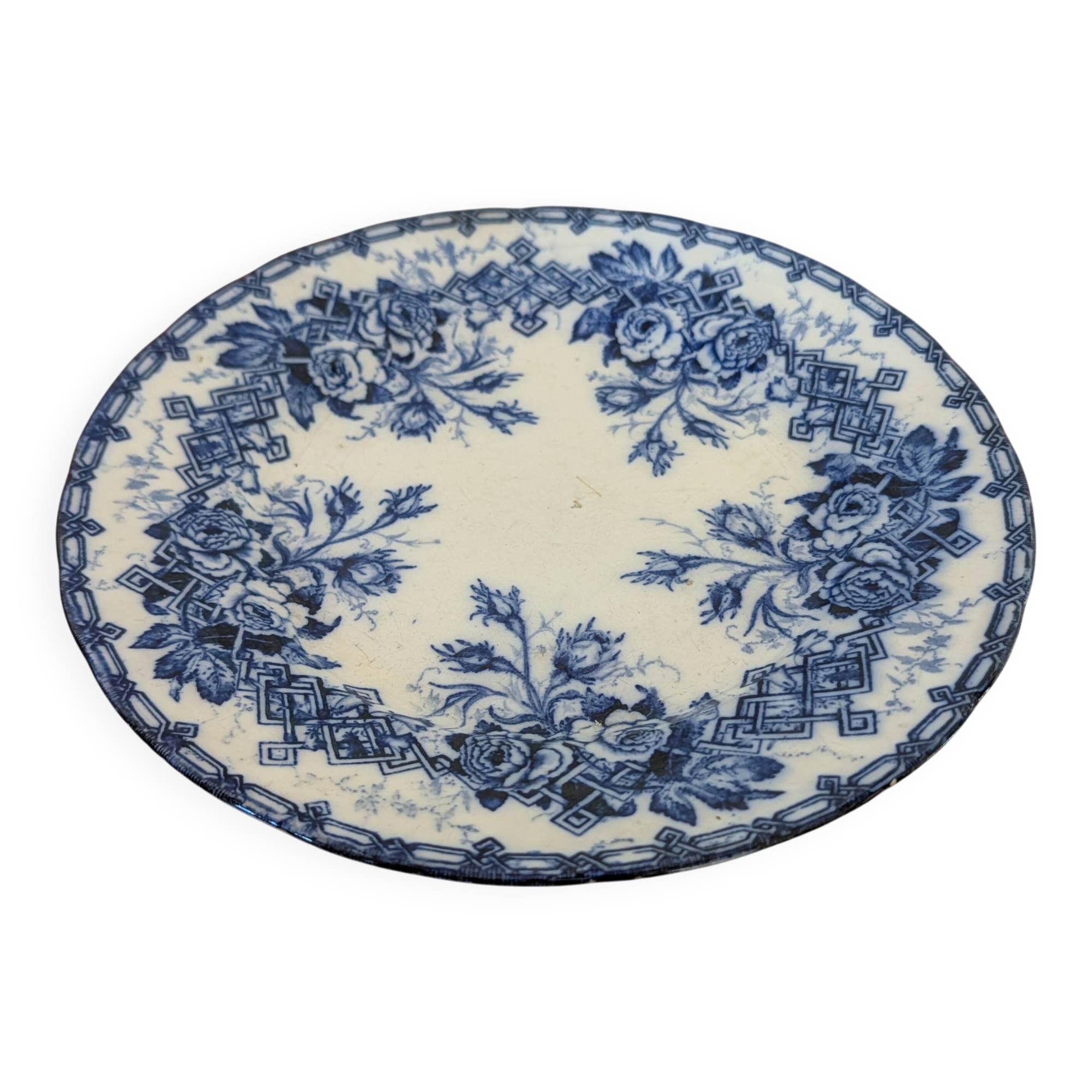 Assiette ancienne bleu cobalt L.M. & Cie – décor floral