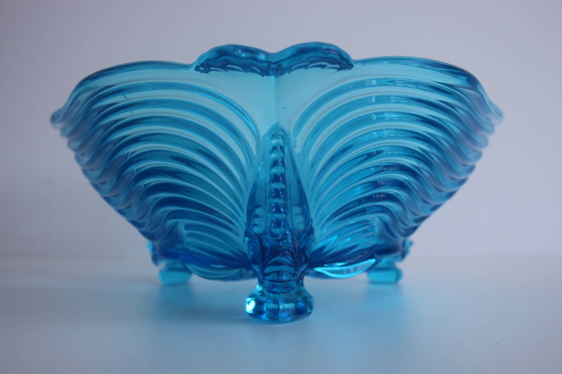 Rare Art Deco Glass Josef Inwald With Fish Feet Bowl-Gorgeous Rich Blue