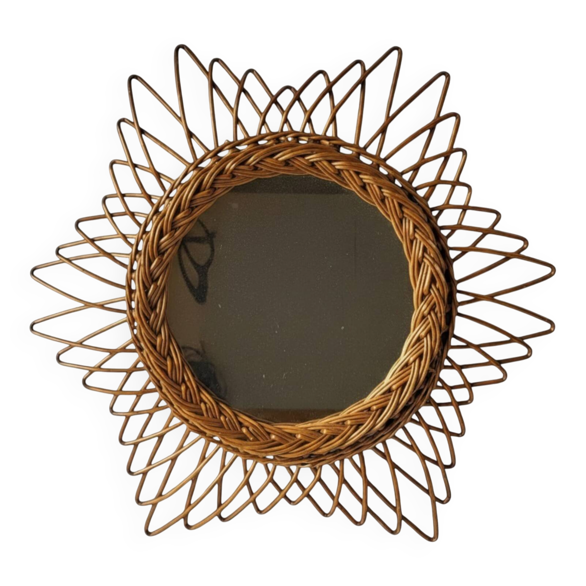 Miroir soleil en rotin