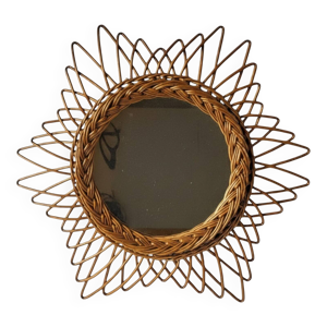 Miroir soleil en rotin
