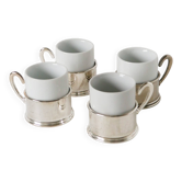 Set of 4 porcelain and silver-plated coffee cups, 1970.