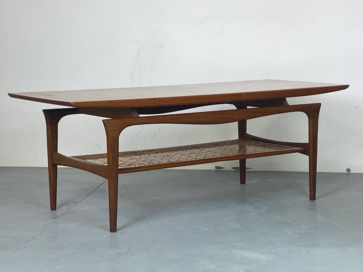 Mid-Century Danish Teak and Rattan Scandinavian Coffee Table, 1950s