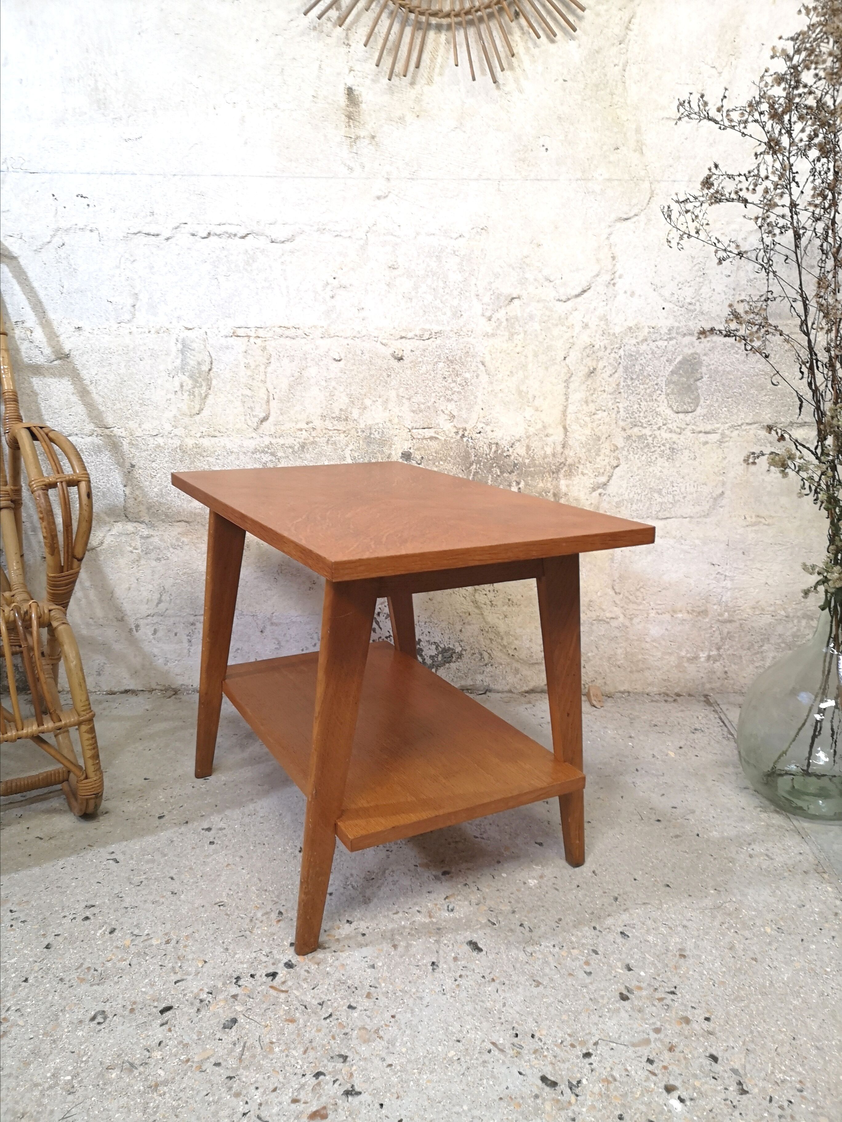 Coffee table vintage compass foot 50 60 oak