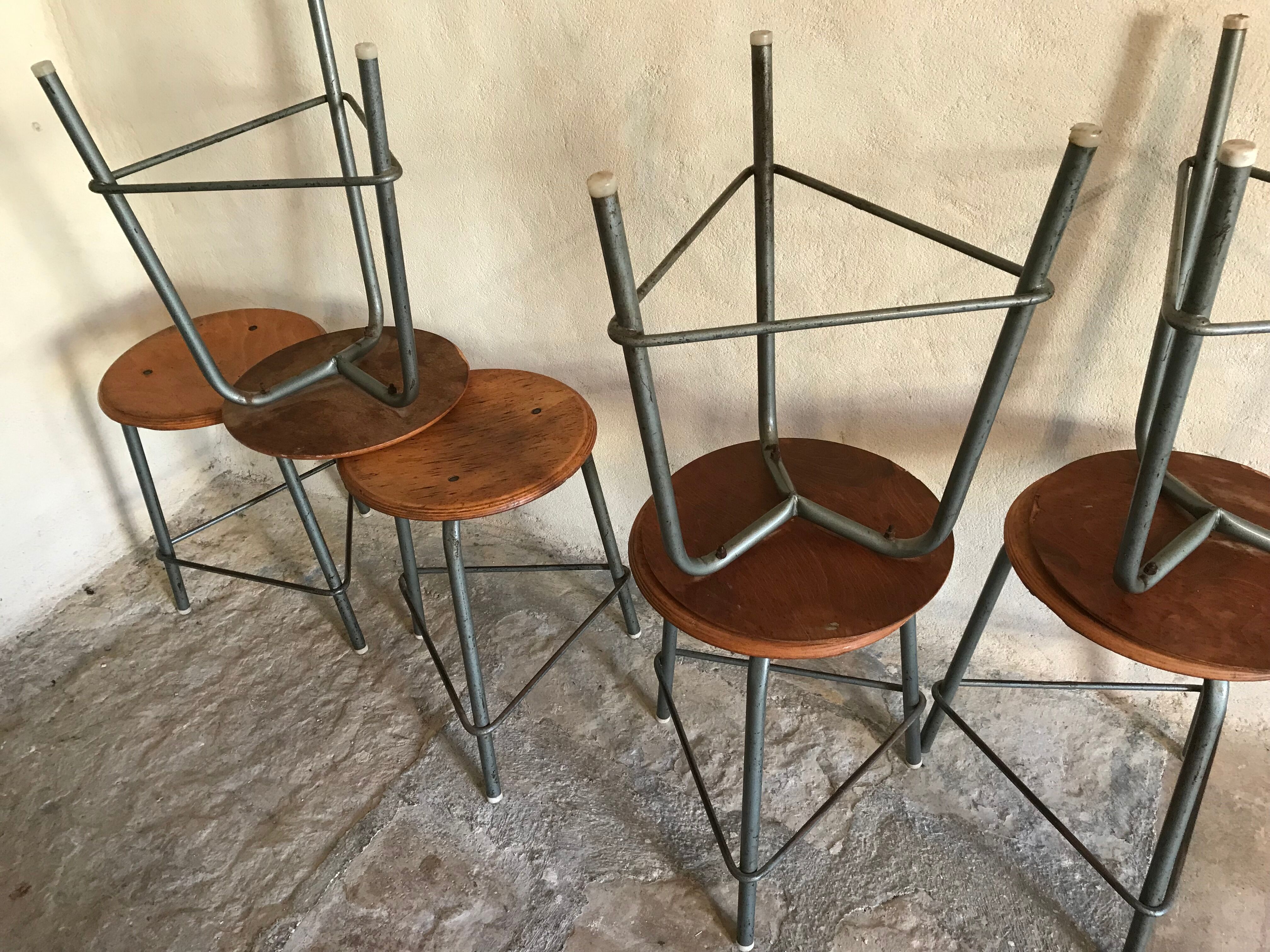 Lot de 7 tabourets tripodes vintage style industriel 1960-80’s