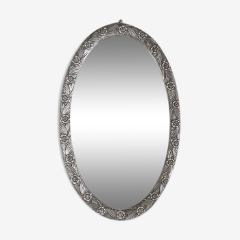 Oval mirror with silver frame, art nouveau, 1900