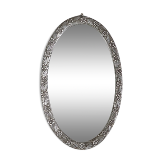 Oval mirror with silver frame, art nouveau, 1900