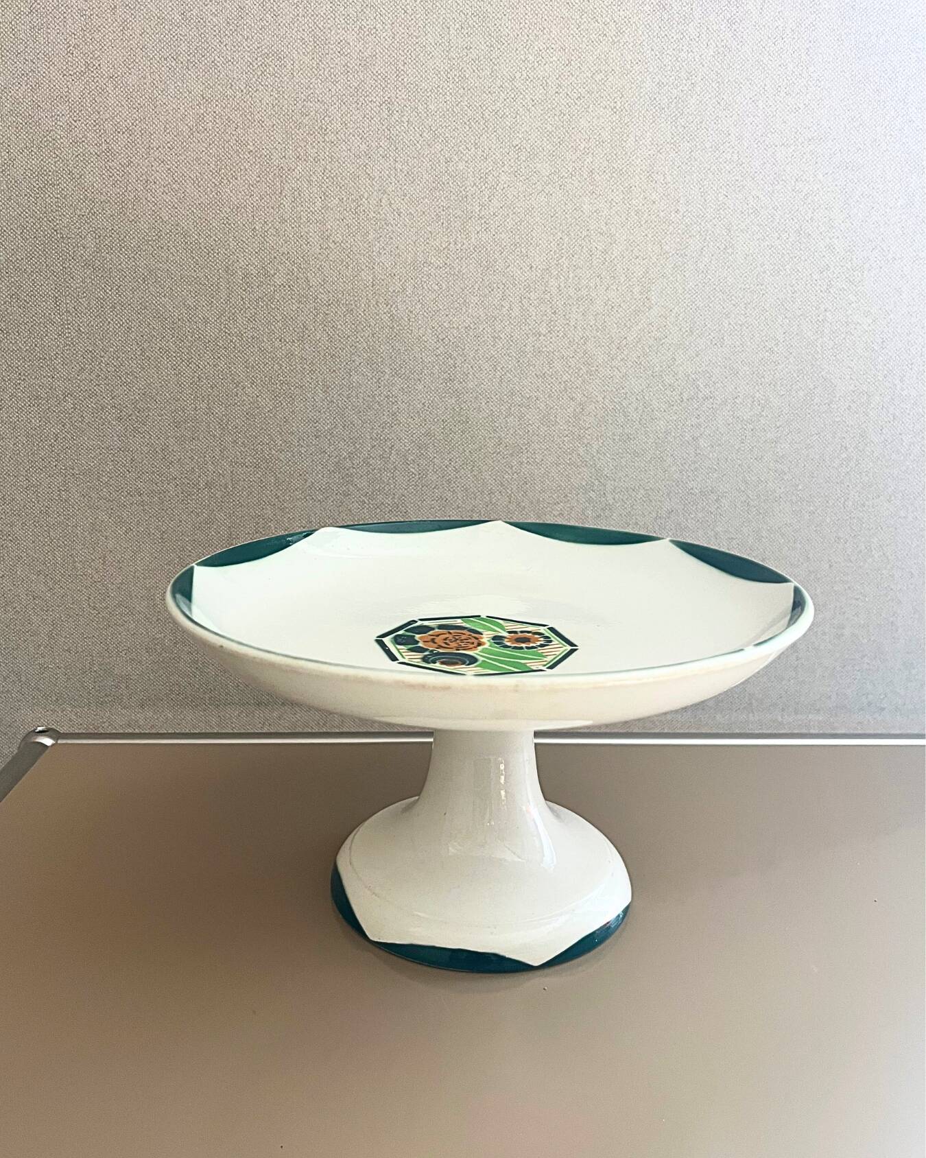 Vintage Sarreguemines earthenware footed dish – floral decoration – 1950s