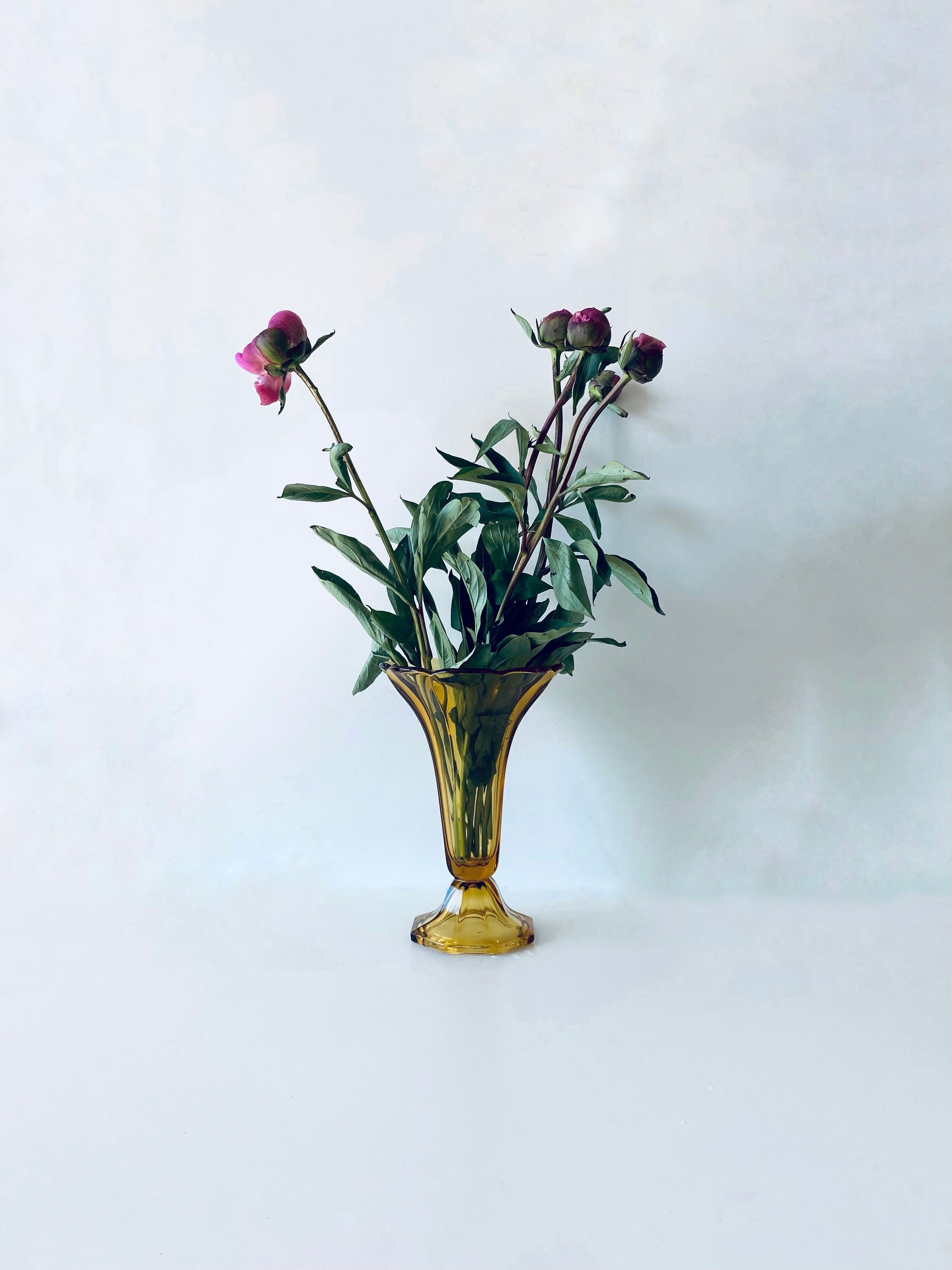 Ancient tulip vase in amber glass