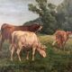 Table: oil on canvas - cows in the vicinity