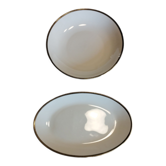 Lot de 2 anciens plats en porcelaine gareis waldassen bavaria  blanc avec bordure dorée