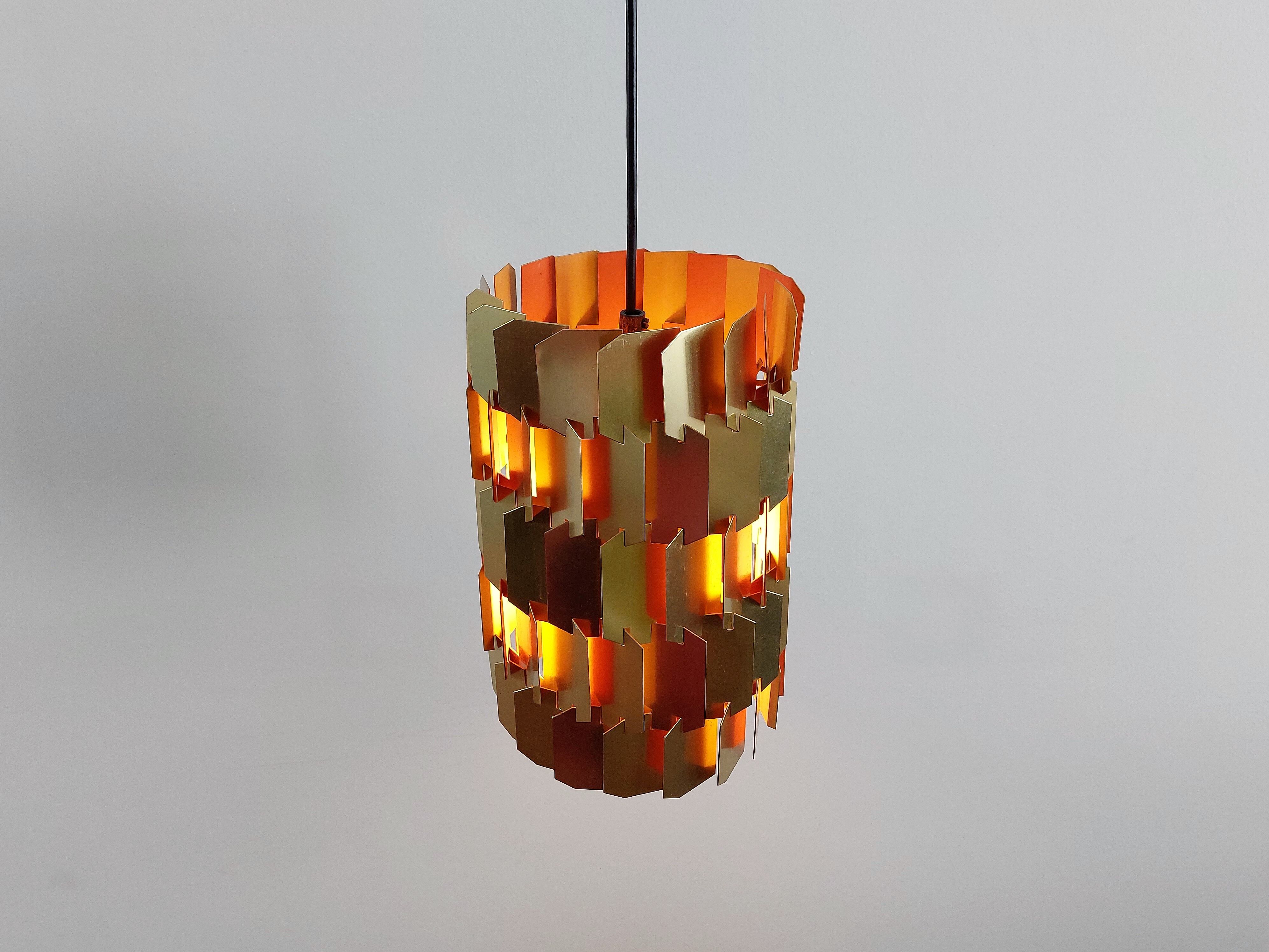 Set of 2 gold and orange 'Facet-pop' pendant lamps by Louis Weisdorf for Lyfa, Denmark 1960's