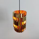 Set of 2 gold and orange 'Facet-pop' pendant lamps by Louis Weisdorf for Lyfa, Denmark 1960's