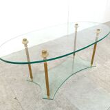 Table basse néoclassique en laiton et verre, années 1970