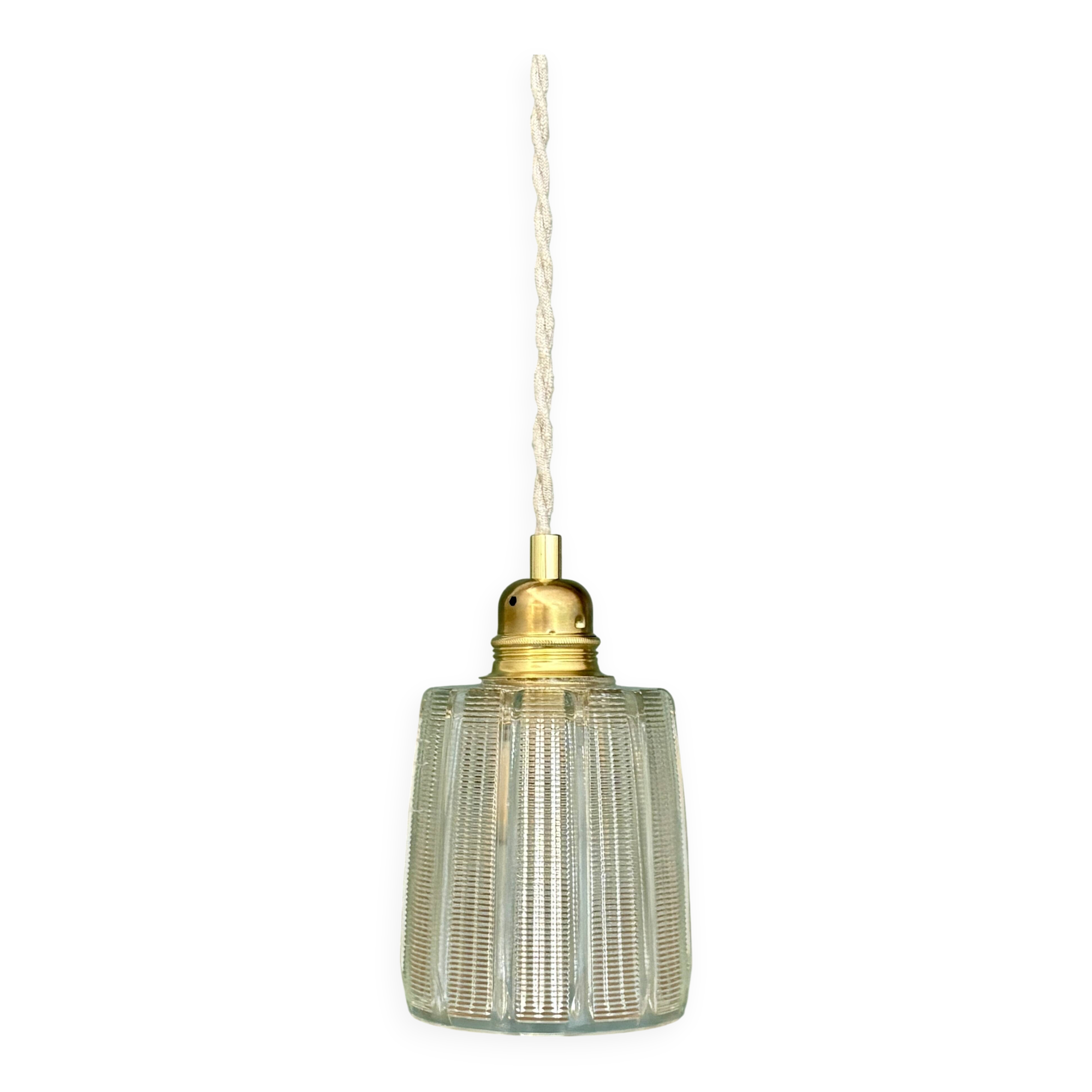 Vintage tulip suspension in holophane glass