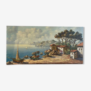 Tableau ancien, Marine,  la Riviera , signée années 50/60