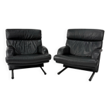 chaises postmodernes en cuir noir, années 1980