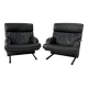 chaises postmodernes en cuir noir, années 1980