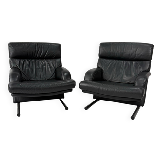Postmodern Black Leather Chairs, 1980s