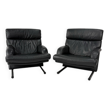 chaises postmodernes en cuir noir, années 1980