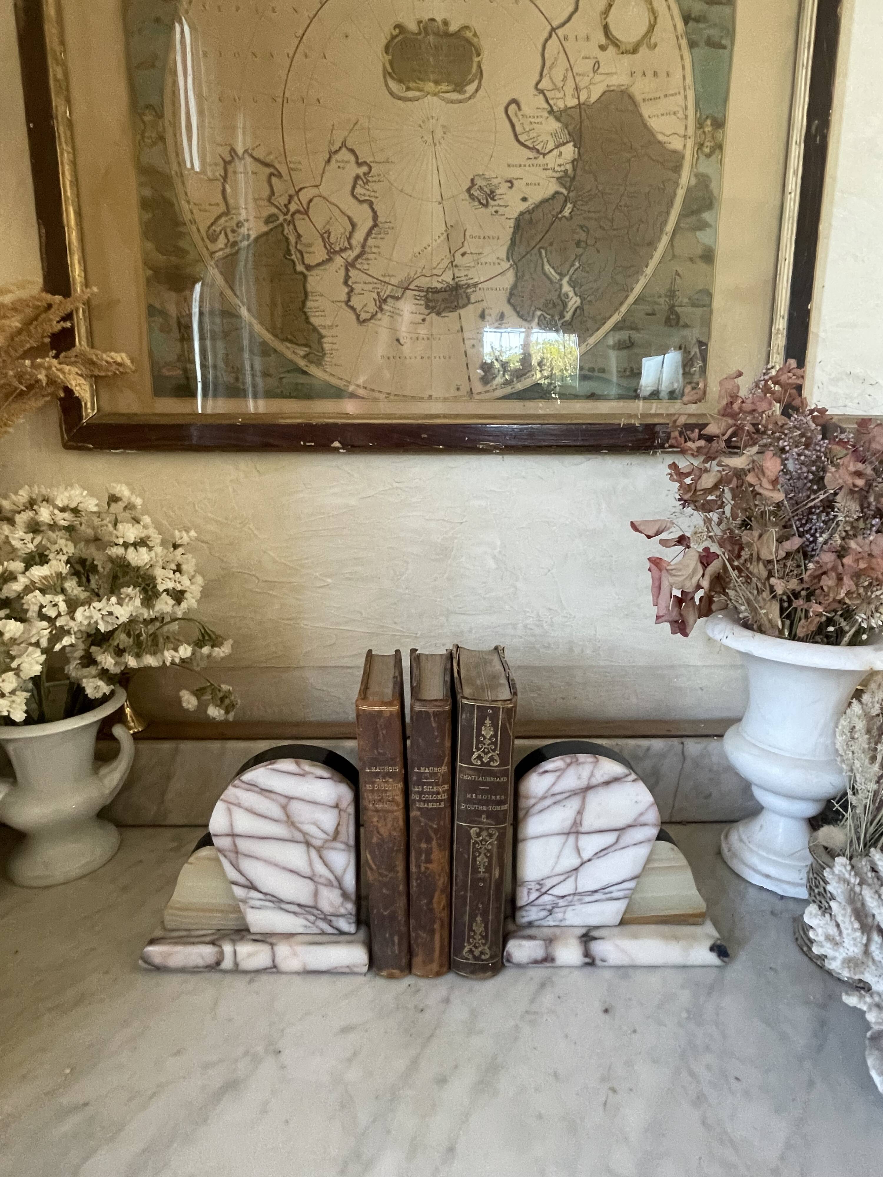 Vintage pair of marble and onyx Art Deco bookends.
