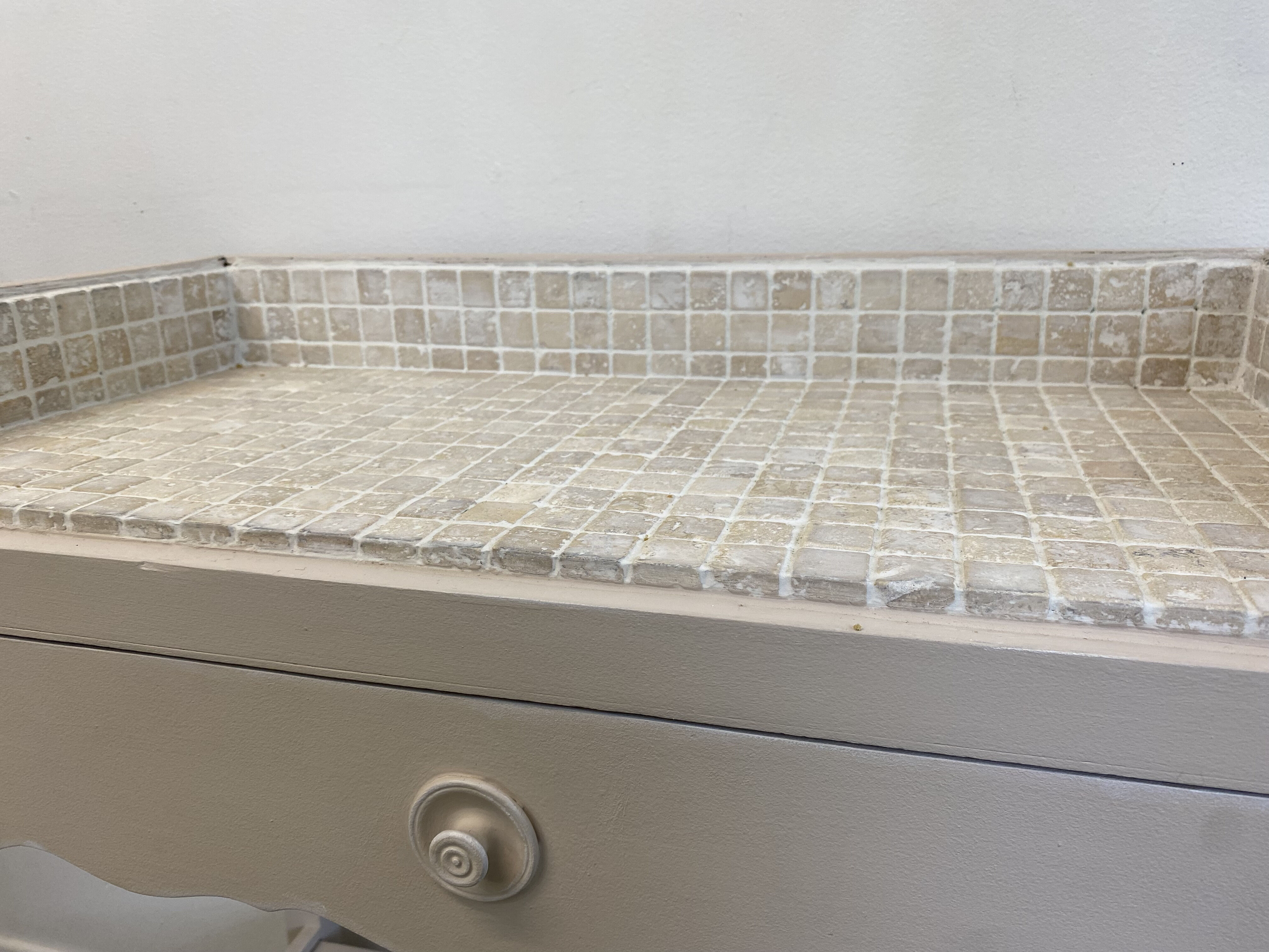 Dressing table bathroom restored wood tray earthenware beige