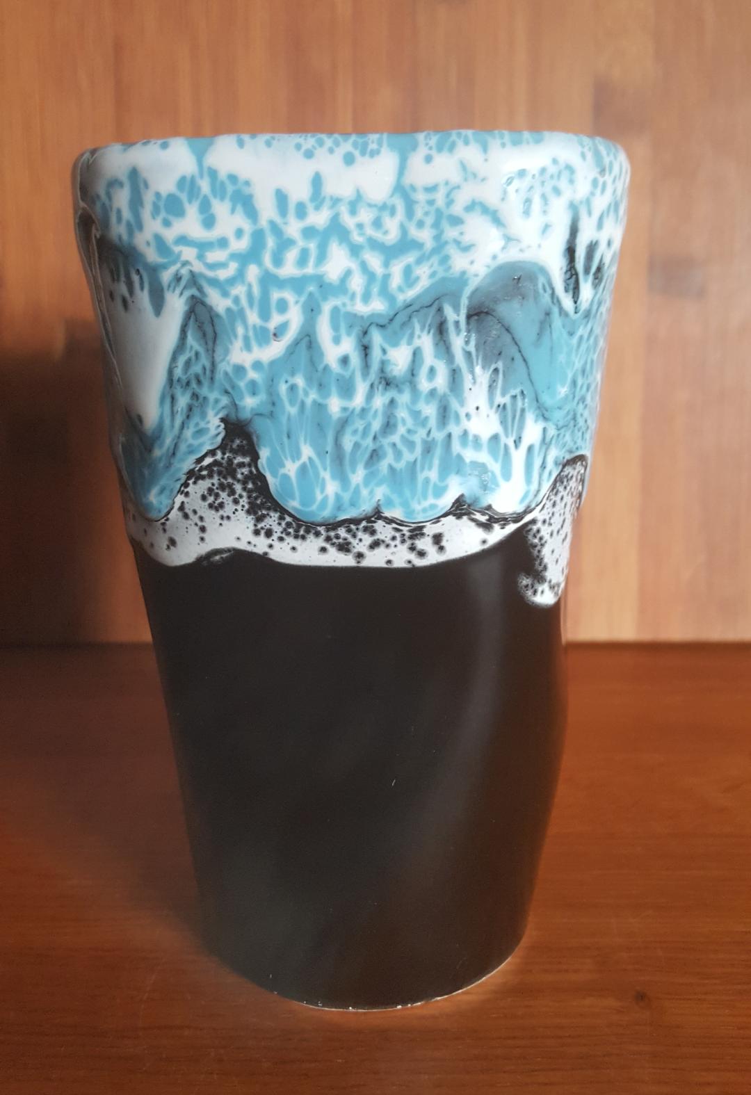 Vase style Vallauris black and blue H 14 cm