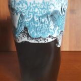 Vase style Vallauris black and blue H 14 cm