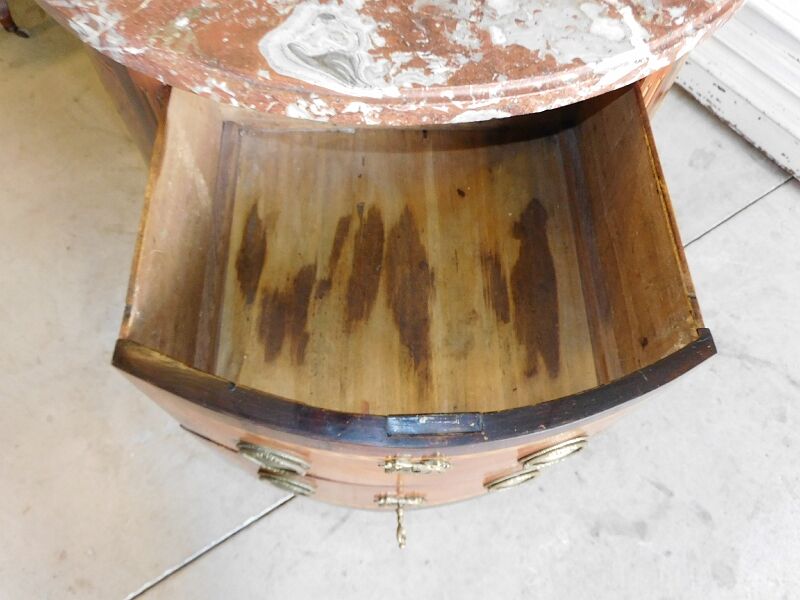 Chest of drawers half moon in marquetry 2 drawers marble top late nineteenth century
