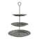 Three-tiered serving trolley in shiny stainless steel.